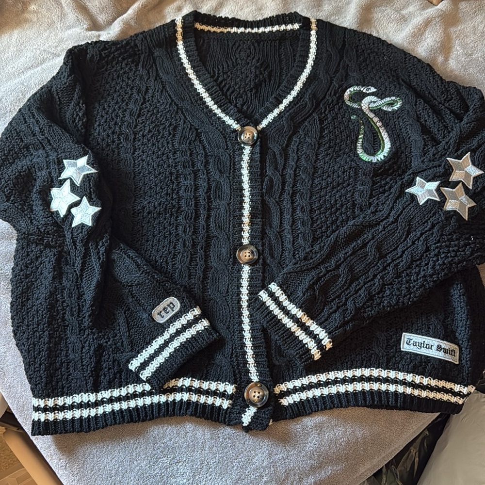 Reputation Cardigan Taylor Swift Rep Stars Embroidered Sweater Snake Patch